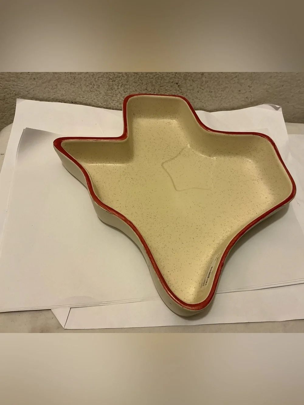 Texas-Shaped Ceramic Serving Platter with Red Trim